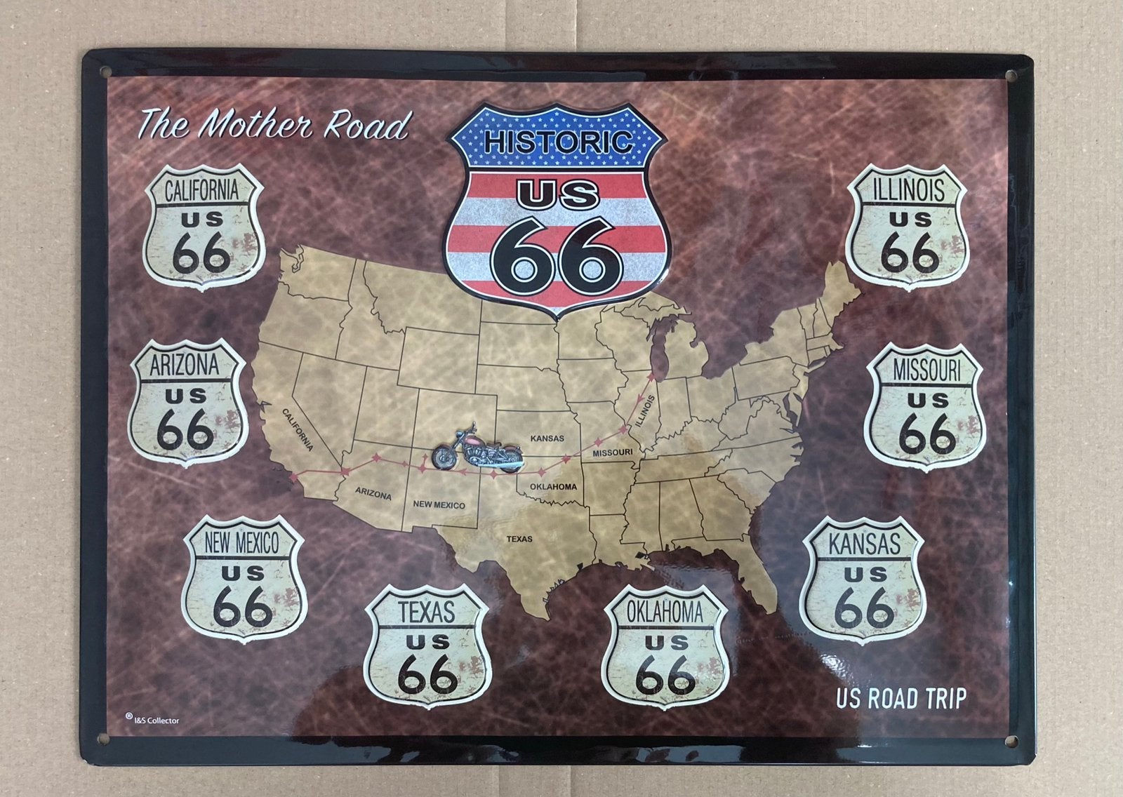 Landkaart usa vs Amerika Route 66 plattegrond wandbord, Ophalen of Verzenden, Nieuw, Reclamebord