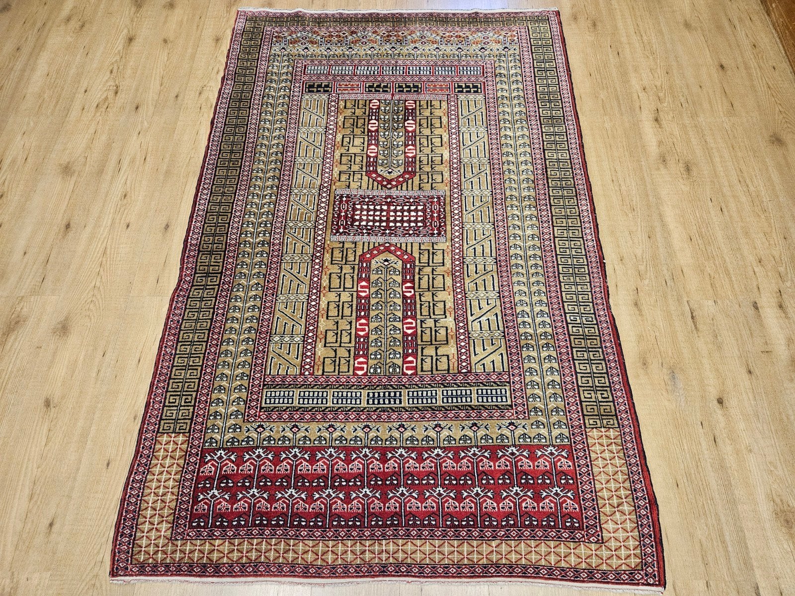 Vintage handgeknoopt oosters tapijt karachi 195x123, Info@SlatsAntiek.nl, Tweedehands, 100 tot 150 cm, Perzisch