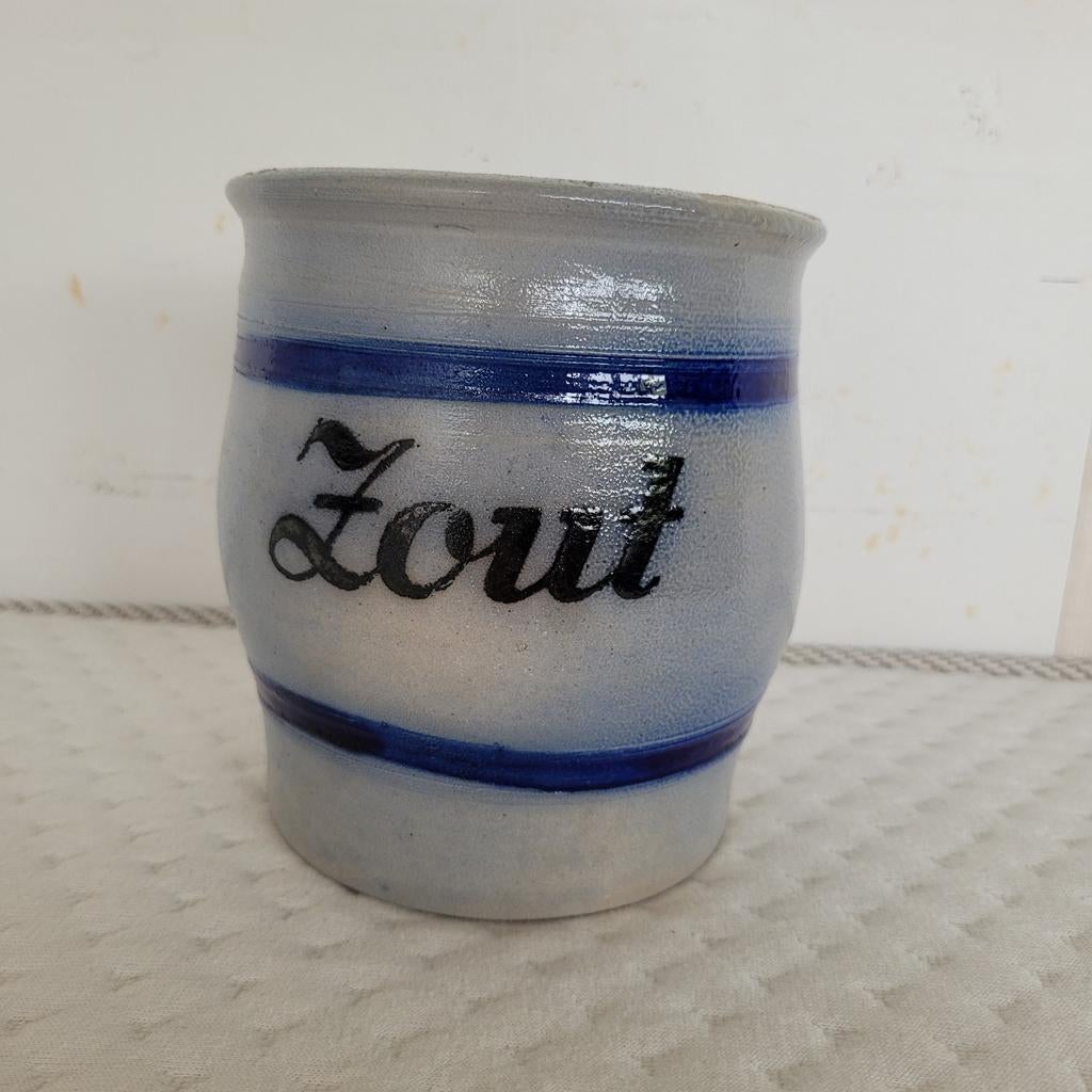 Antieke Keulse Zoutpot - Grijs-Blauw Steengoed met Kobalt, Ophalen of Verzenden