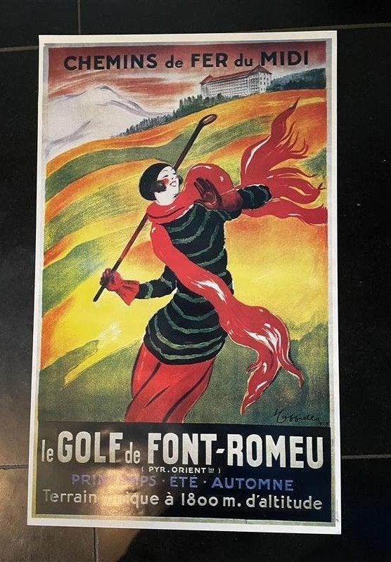 Vintage Poster Le Golf de Font-Romeu, Verzenden, Zo goed als nieuw, A1 t/m A3, Film en Tv