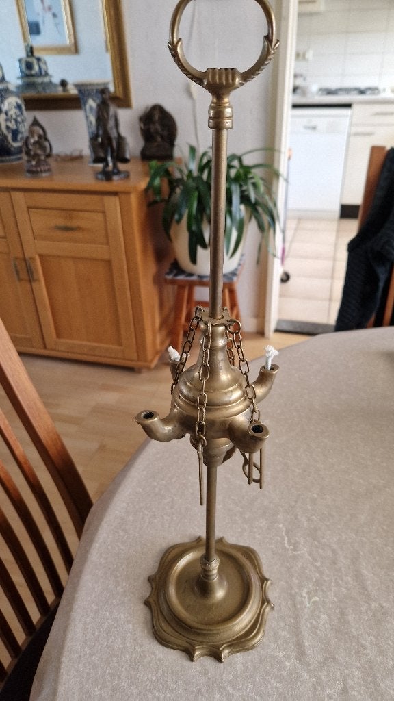 antieke koperen lantaarn olielamp, Ophalen of Verzenden