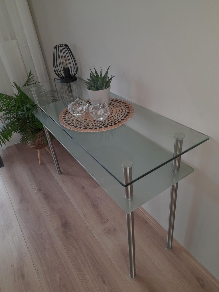 Glazen sidetable, Huis en Inrichting, Ophalen, Gebruikt, 100 tot 150 cm, Glas