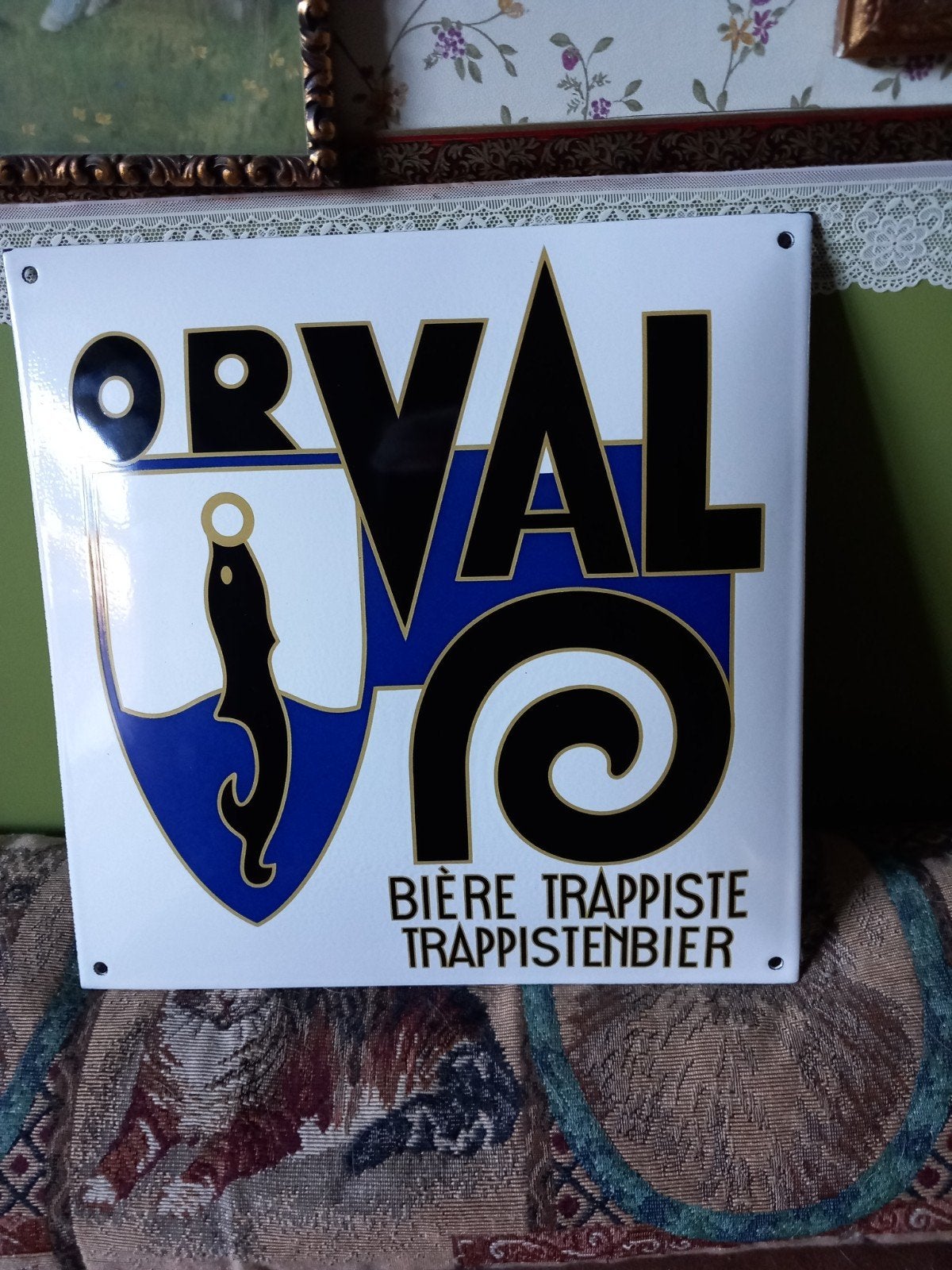 super mooi emaile bord  30x30cm Orval Trappisten bier, Ophalen of Verzenden, Zo goed als nieuw, Reclamebord