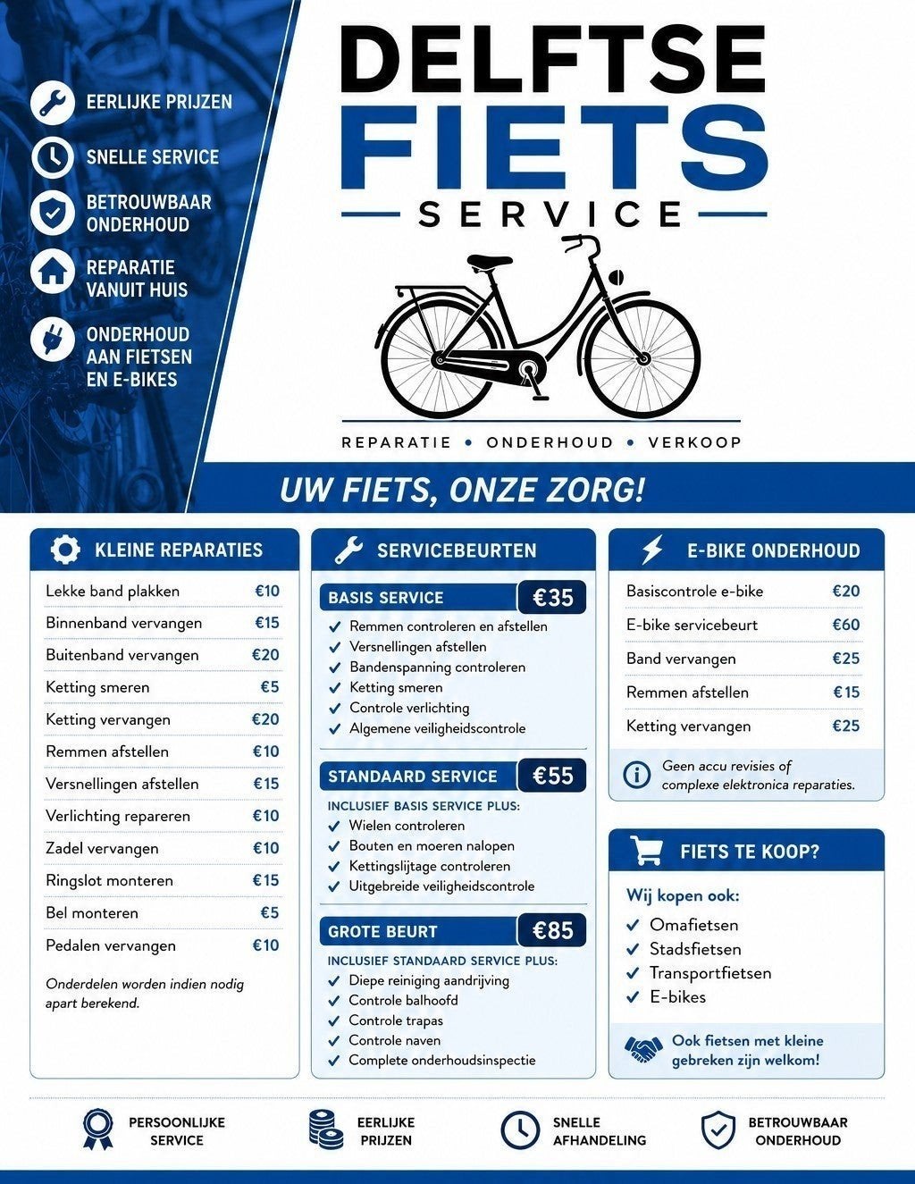 Delftse Fiets Service FIETSENMAKER OOK AAN HUIS, Velgrem, Versnellingen, Zo goed als nieuw, 53 tot 57 cm