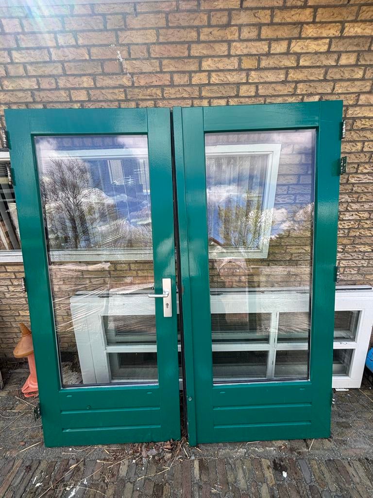 Dubbele deuren met dubbel glas 188,5 x 213,5, Ophalen, Gebruikt, 120 cm of meer, Buitendeur
