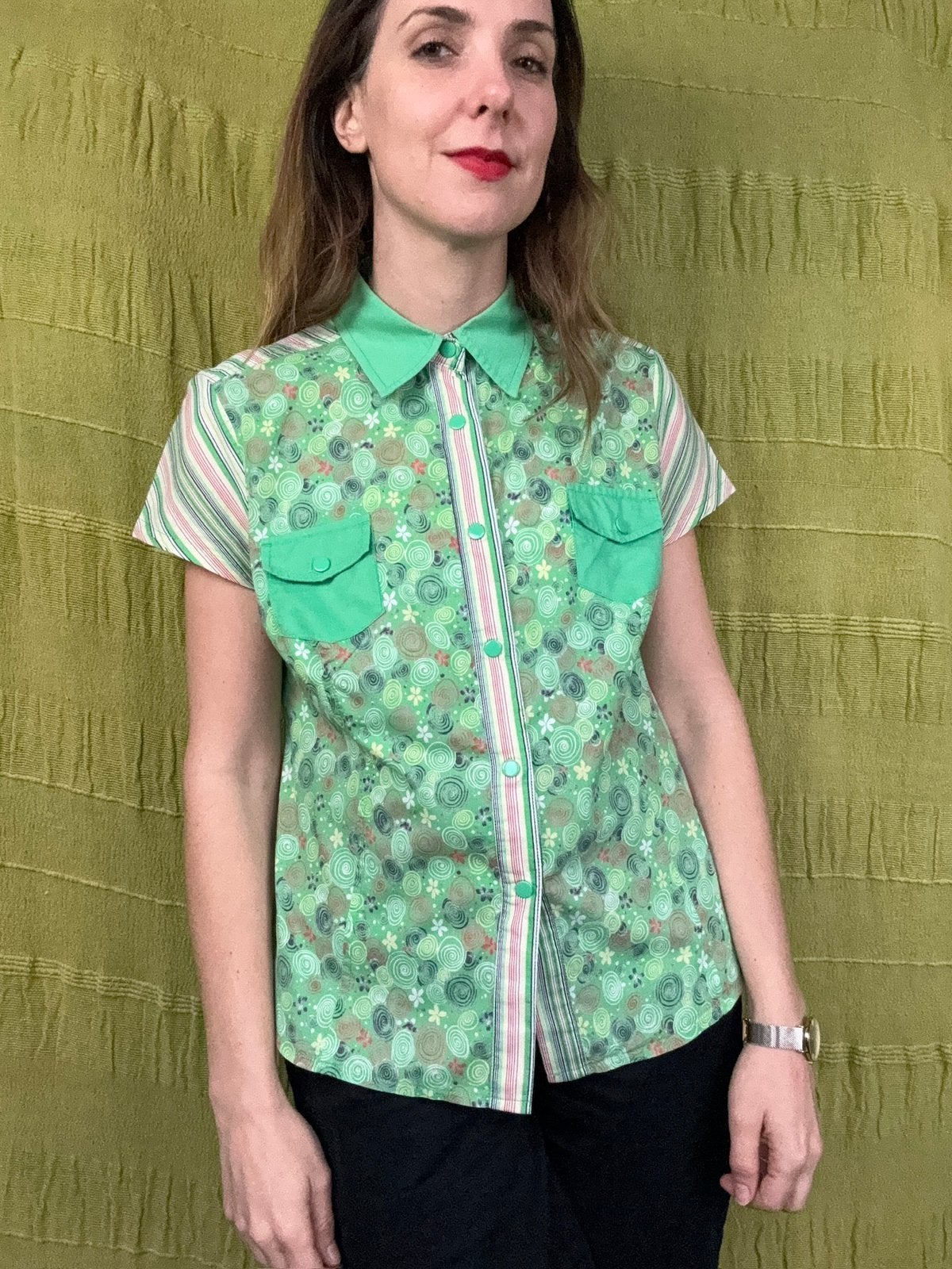 Retro blouse - George - print - groen - 38/M/medium, Maat 38/40 (M), Hgv, Hgv, Ophalen of Verzenden