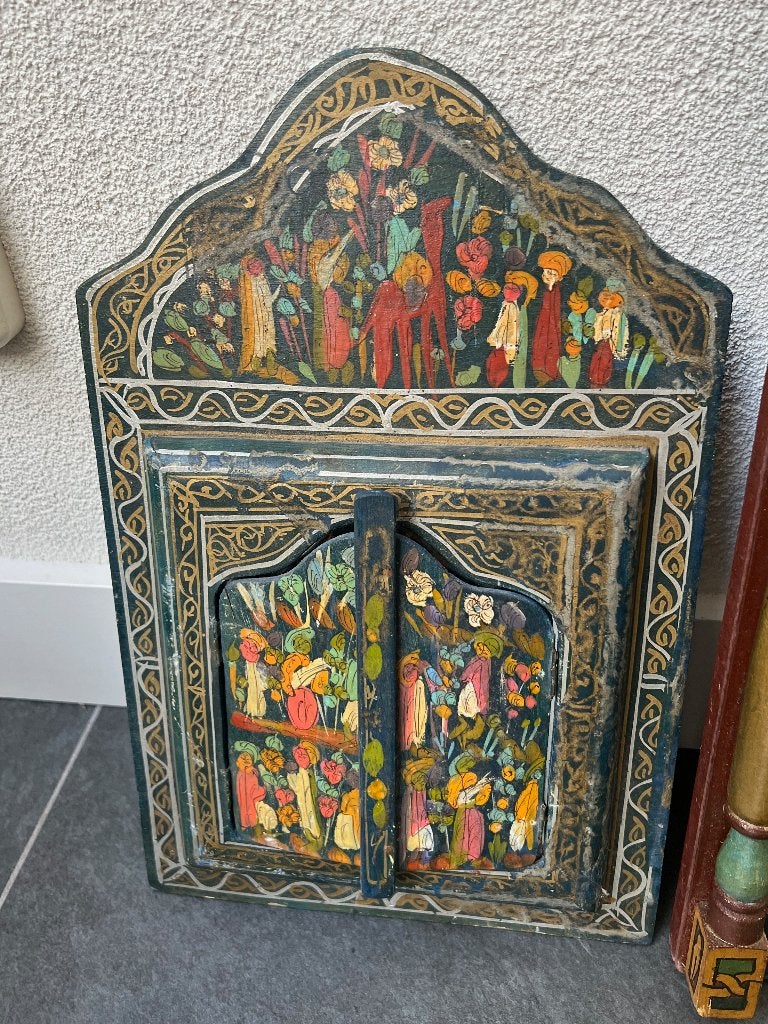 Oosterse Marokko spiegel handbeschilderd oud vintage, Huis en Inrichting, Gebruikt, Ophalen of Verzenden, https://verburgtvintage.nl/#contact