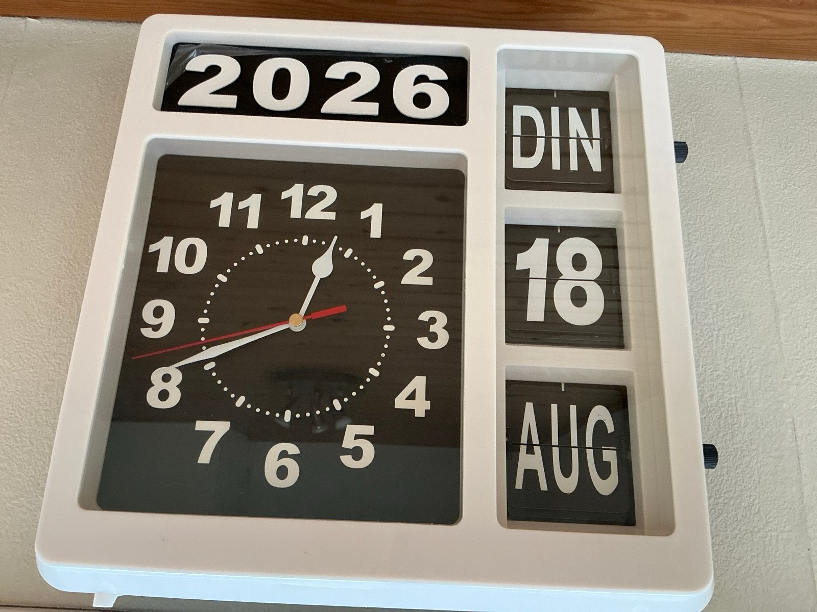 Perel Wandklok met Kalender - Flip Clock, Ophalen, Wandklok, Wit, Analoog