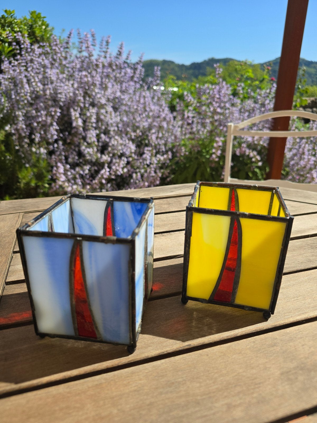 2 antieke Tiffany glas in lood Waxinelichthouders €35, Antiek en Kunst, Ophalen of Verzenden