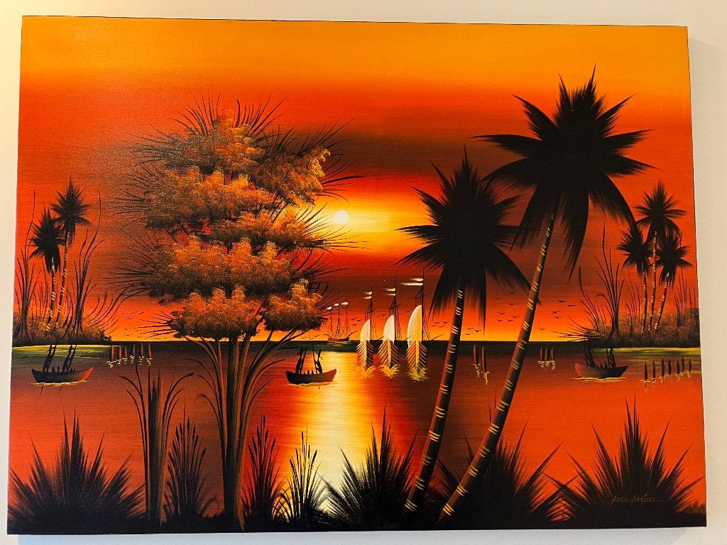 Idyllische schilderij uit de Dominicaanse Republiek, Ophalen of Verzenden, Handgeschilderd, Landschap