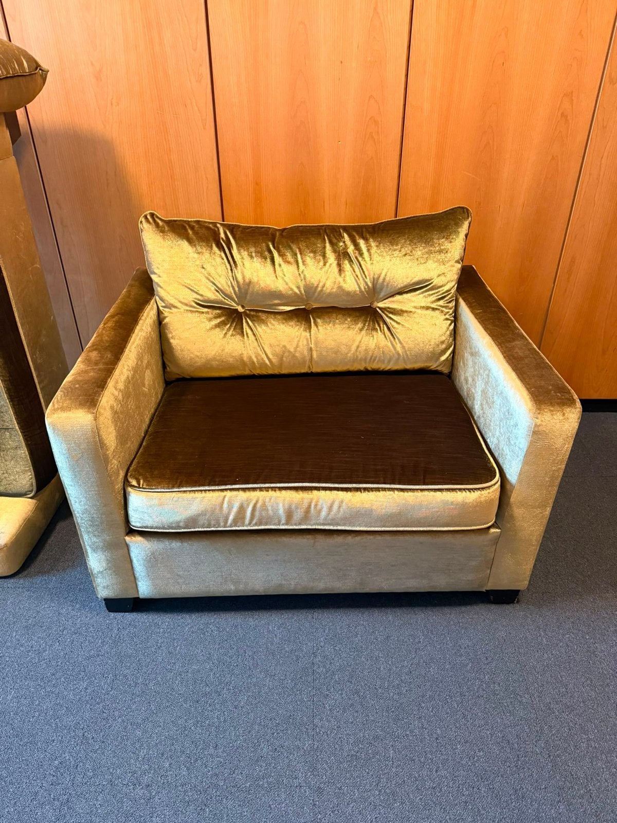 2x Goud/groen Fluweel Fauteuils - Comfortabel en Stijlvol, Ophalen of Verzenden, Gebruikt, Stof, 75 tot 100 cm