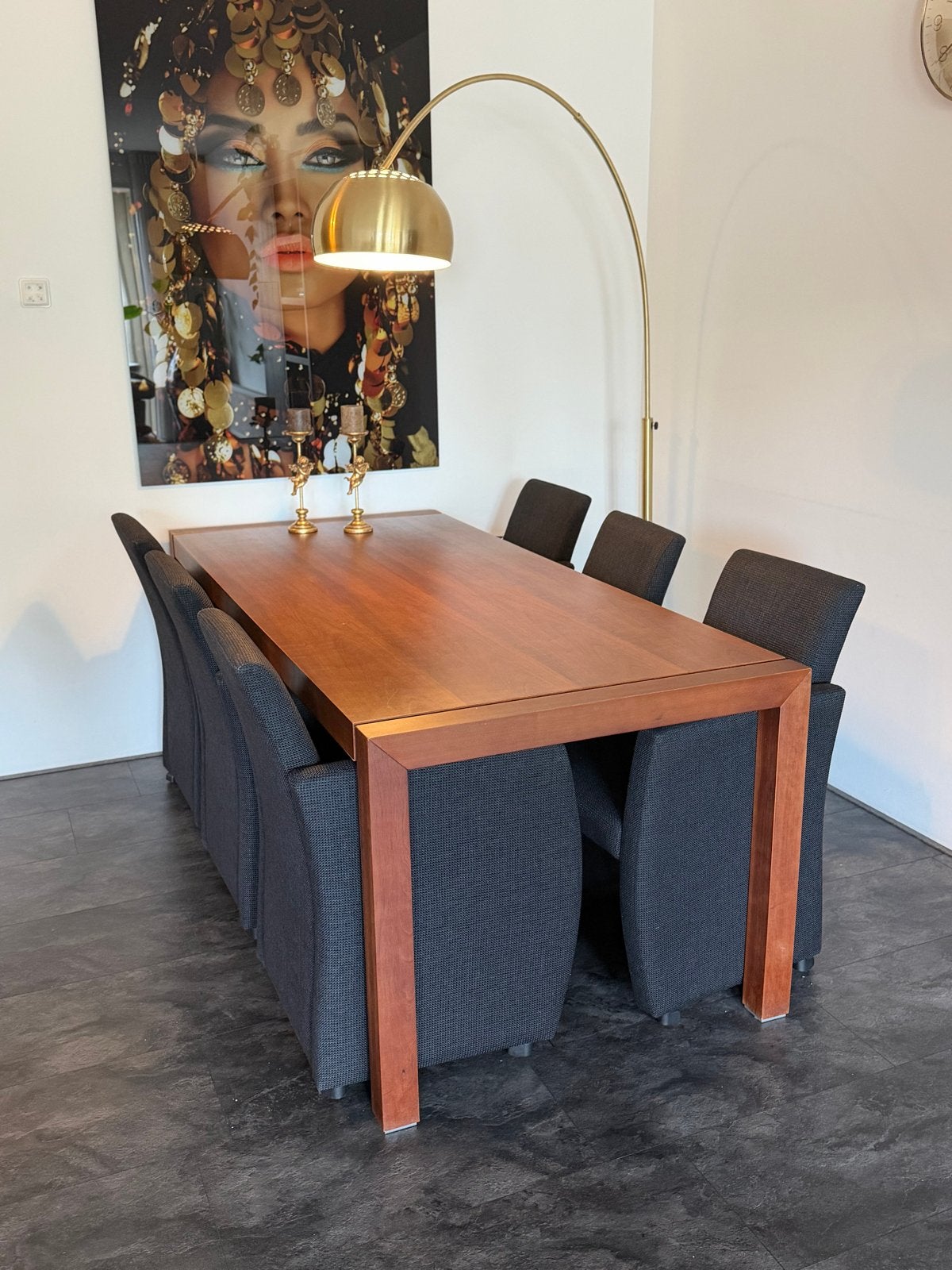 Eettafel en 6 fauteuils met wieltjes. Hoge kwaliteit!, Huis en Inrichting, 200 cm of meer, 50 tot 100 cm, Zo goed als nieuw, Vijf personen of meer