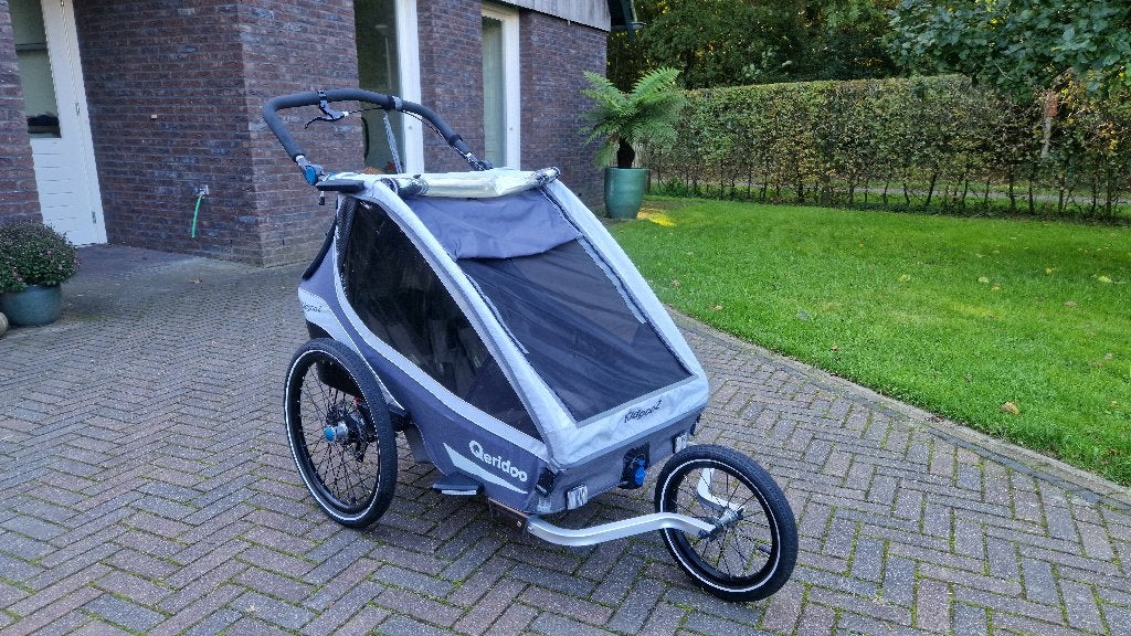 Qeridoo kidgoo 2 fietskar met jogging wiel en schijfremmen, Ophalen, Gebruikt, Vering, Kinderkar