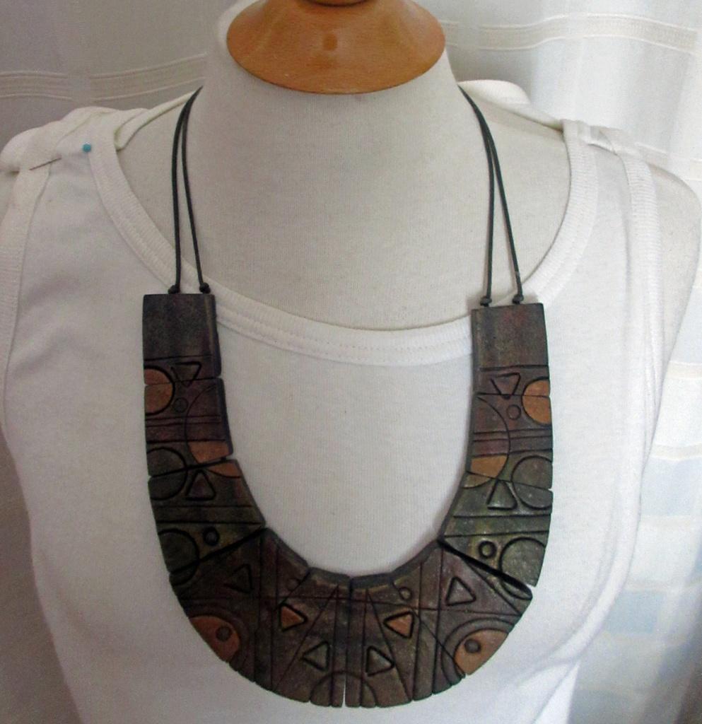 ketting 07 Hout en leren veter tribal retro vintage jaren 70, Ophalen of Verzenden, Zo goed als nieuw, Bruin, Overige materialen