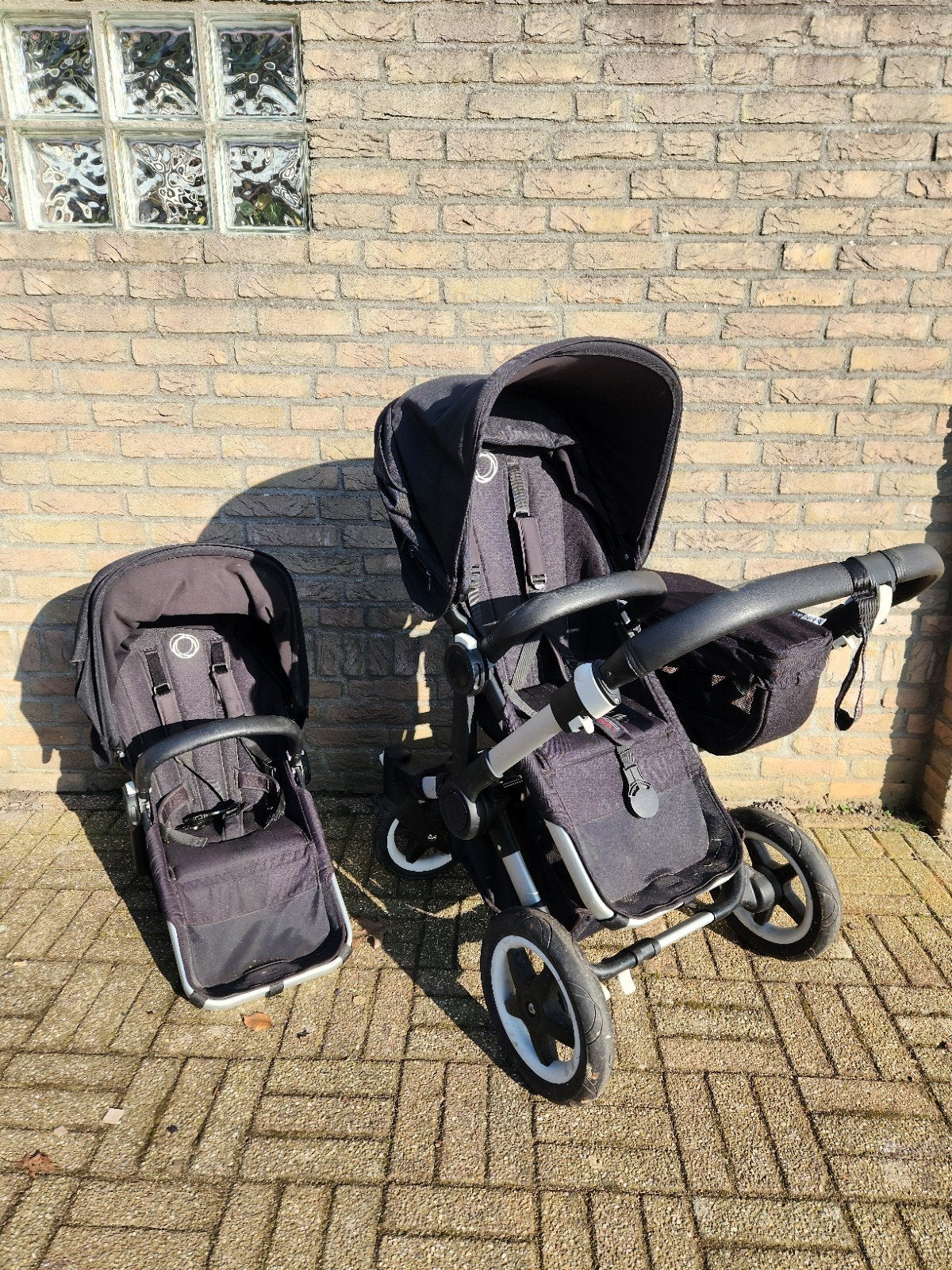 Bugaboo Donkey 2 Duo Kinderwagen - Compleet en Zwart, Gebruikt, Bugaboo, Combiwagen, Verstelbare duwstang
