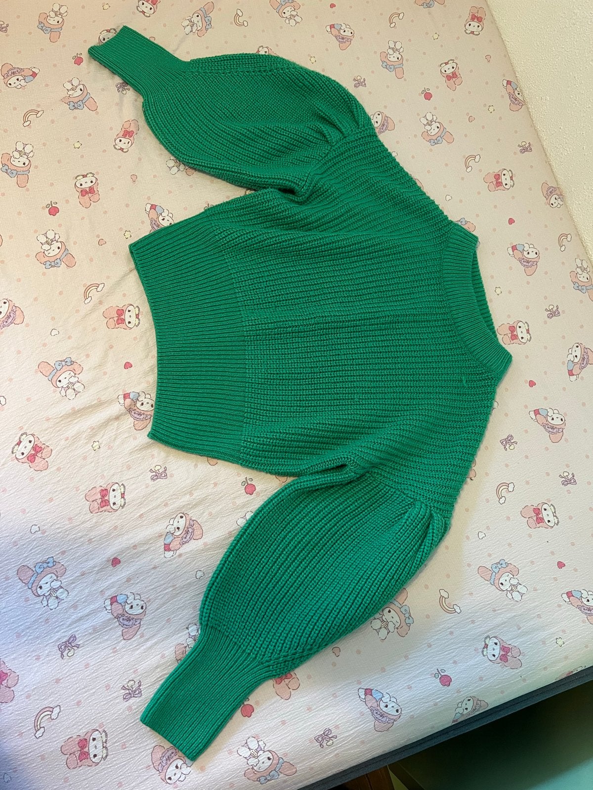 Groene gebreide trui met pofmouwen, Ophalen, Zo goed als nieuw, Maat 36 (S), Groen