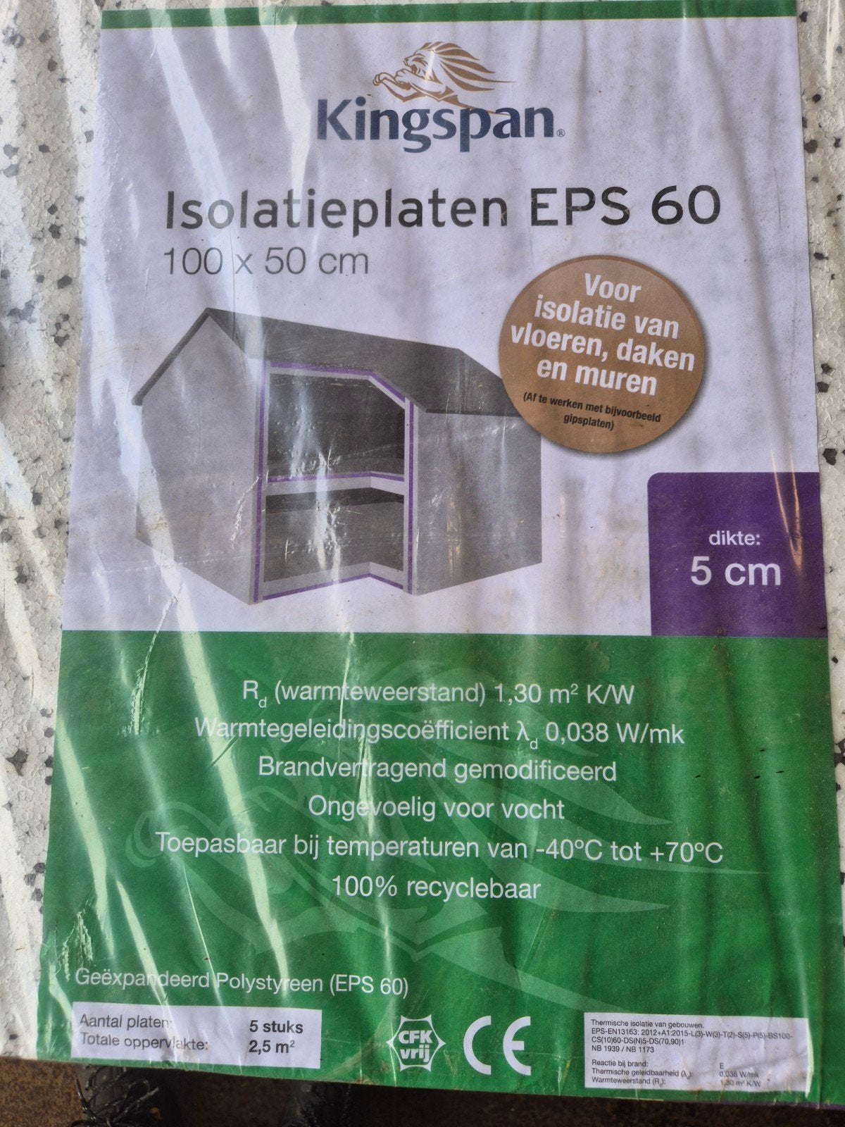 Kingspan Isolatieplaten EPS 60 - 5 cm dik, Doe-het-zelf en Verbouw, Ophalen, 4 tot 8 cm, Vloerisolatie, Nieuw