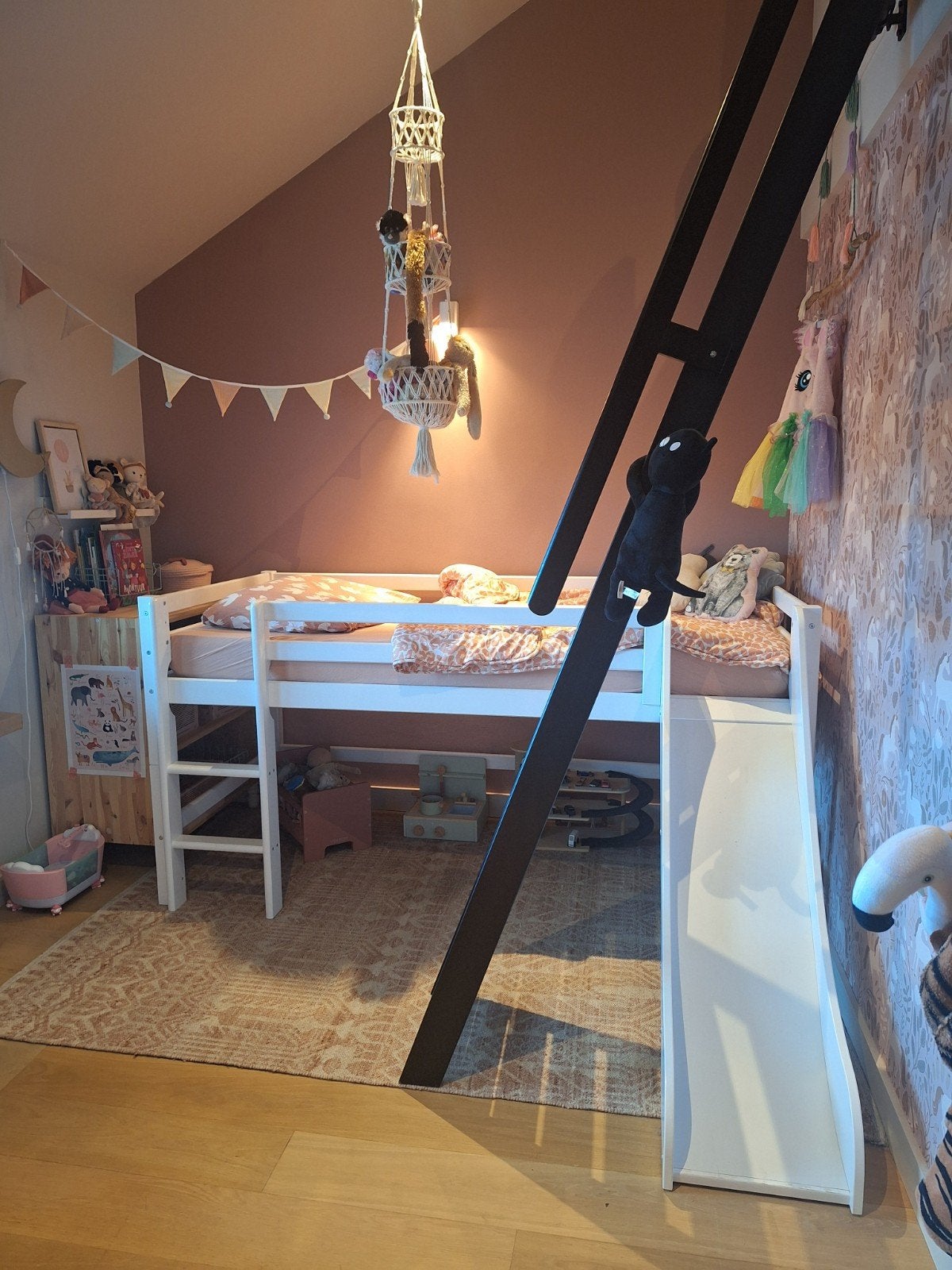 Halfhoogslaper met glijbaan en ladder, Ophalen, 90 cm, Eenpersoons, Minder dan 160 cm