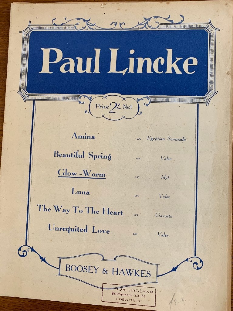 Bladmuziek 'Paul Lincke' "The Glow-worm", Ophalen of Verzenden, Zo goed als nieuw, Artiest of Componist, Populair