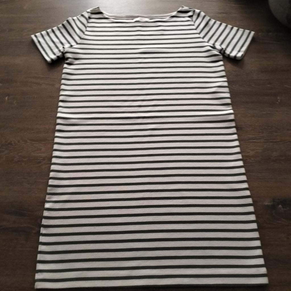 Pieces jurk mt s wit met groene streep  korte mouwen, Wit, Ophalen of Verzenden, Zo goed als nieuw, Maat 36 (S)