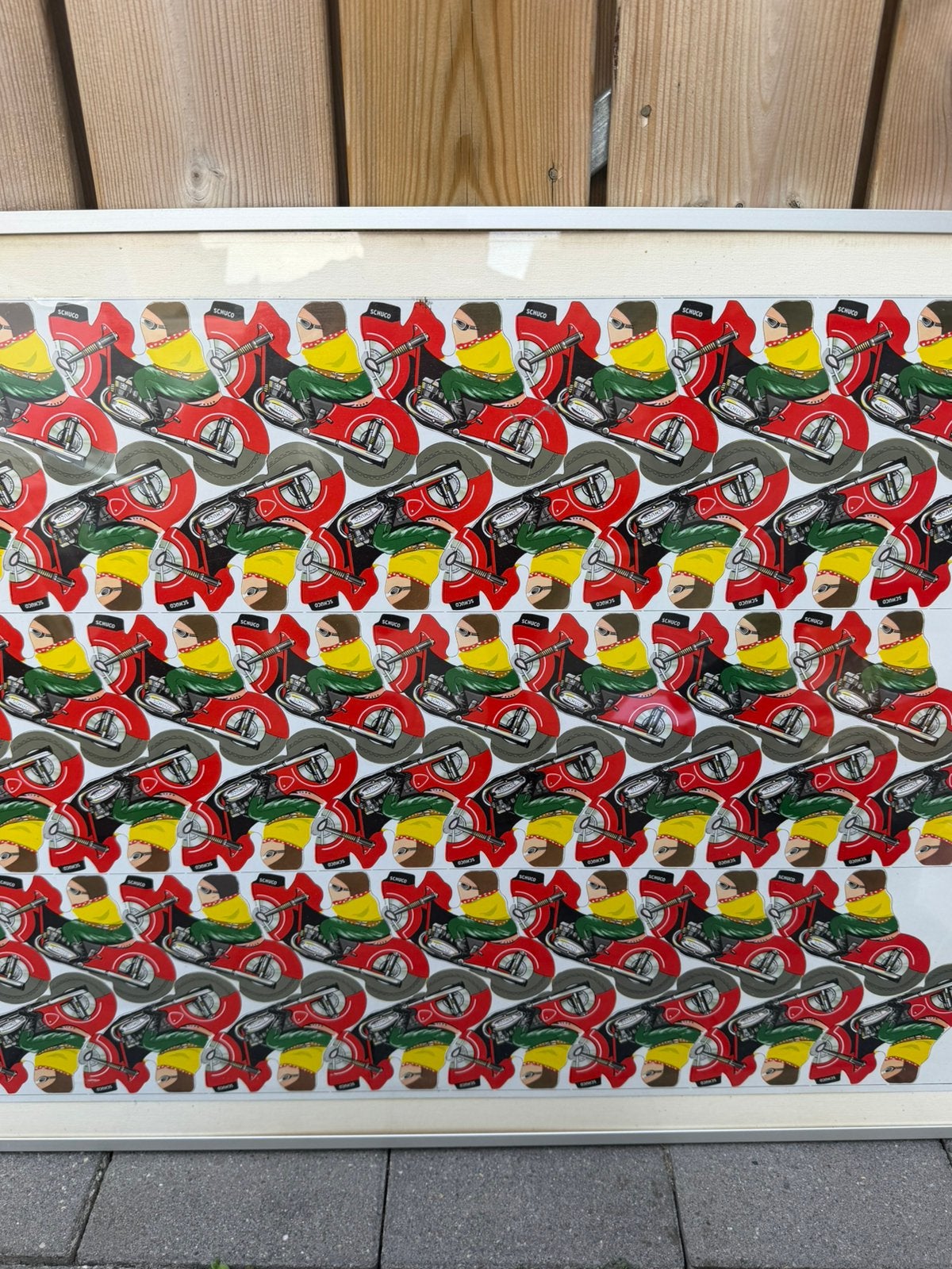 Schüco persplaat van blik ingelijst., Antiek en Kunst, Ophalen of Verzenden