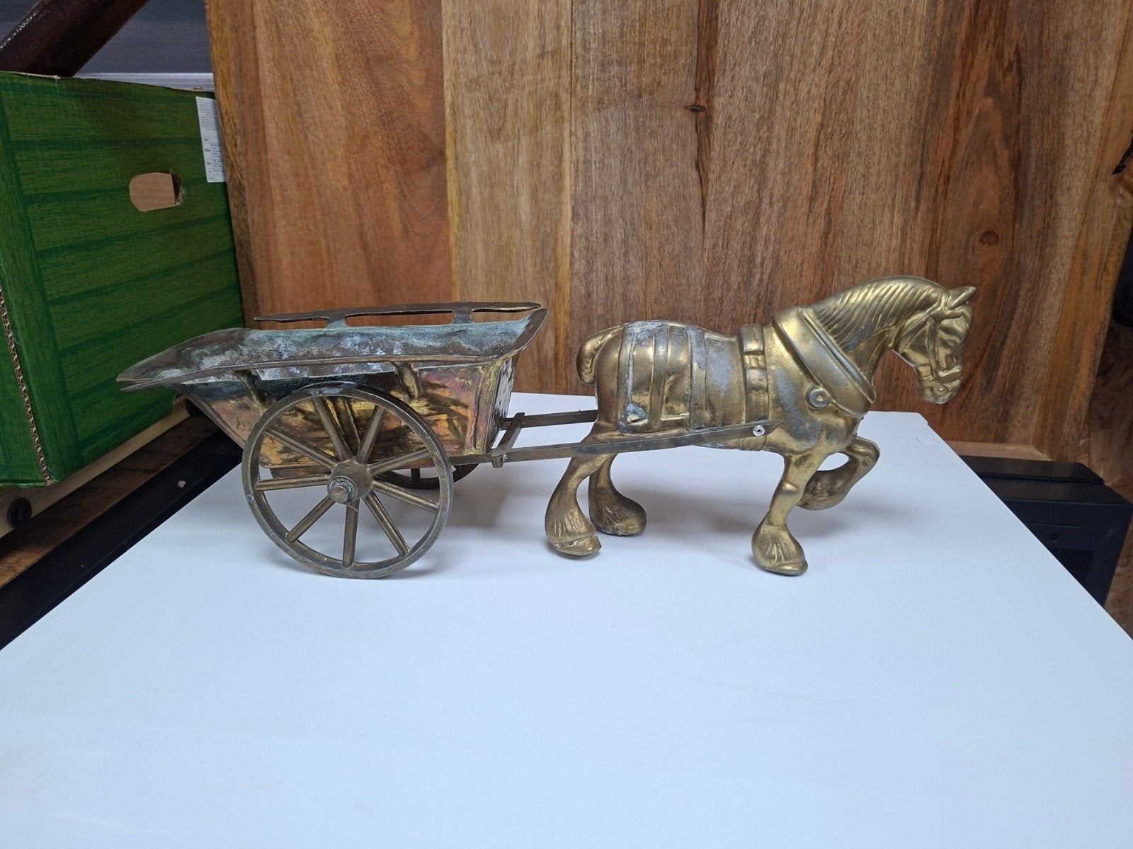 Antiek Messing Paard met Kar Decoratie, Antiek en Kunst, Ophalen of Verzenden, Koper
