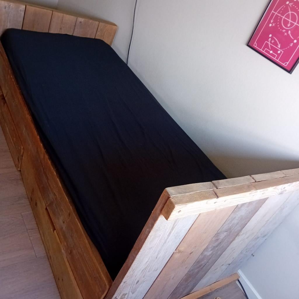 Steigerhout eenpersoonsbed, Ophalen of Verzenden, Eenpersoons, Steigerhout, 90 cm