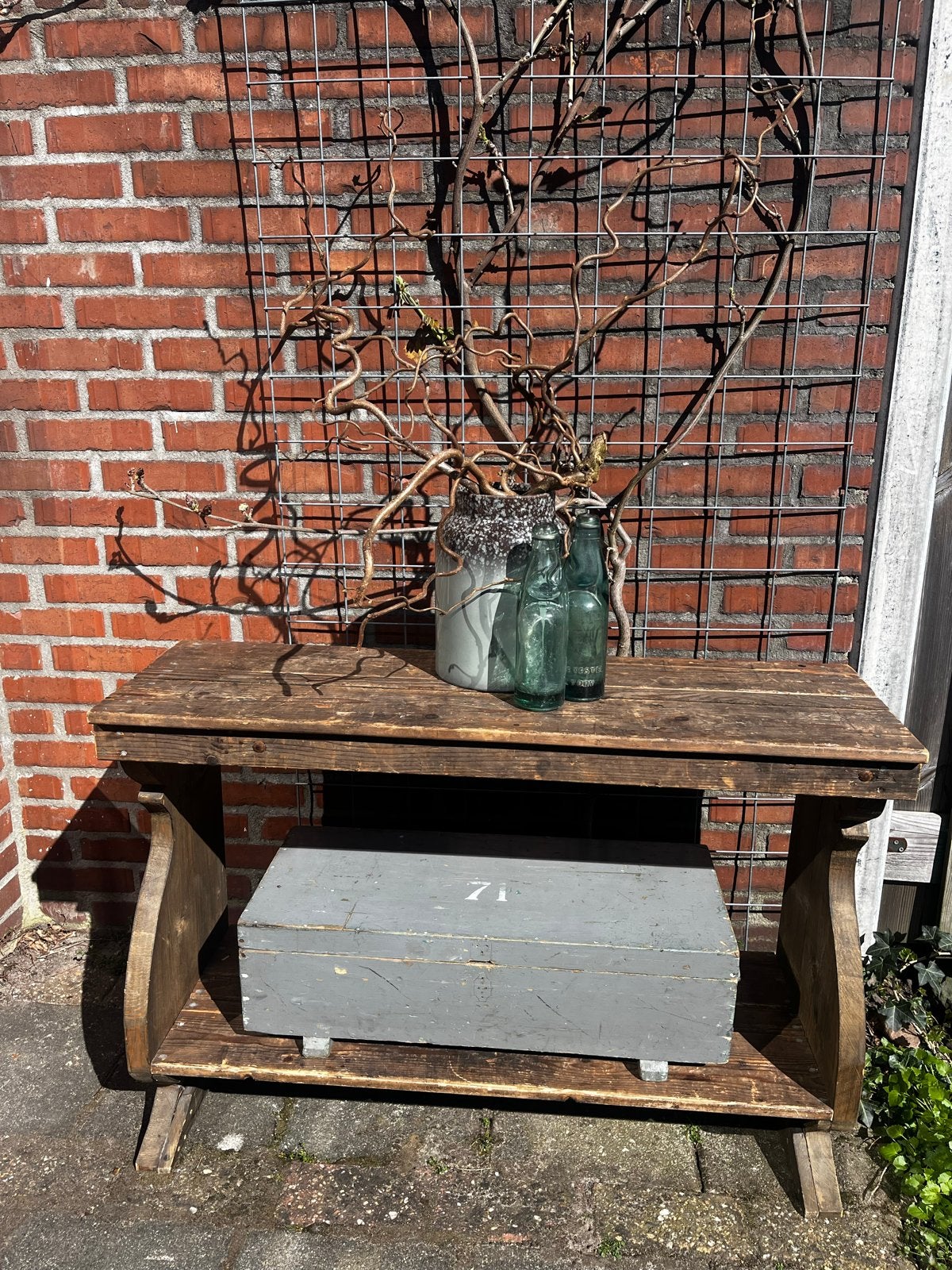 Rustieke handgemaakte sidetable - Uniek en sober, Huis en Inrichting, Tafels | Sidetables, Ophalen, Gebruikt, 50 tot 100 cm, Overige houtsoorten
