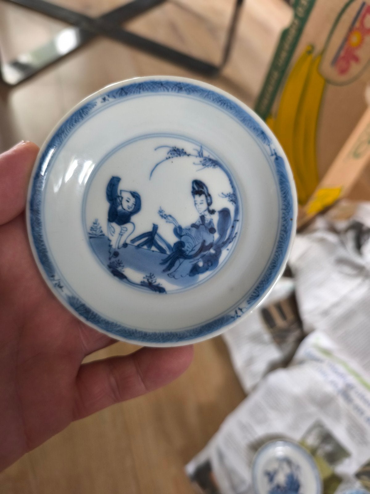 Chinees Kangxi porseleinen bordje met Lijs en Zotje, Ophalen of Verzenden
