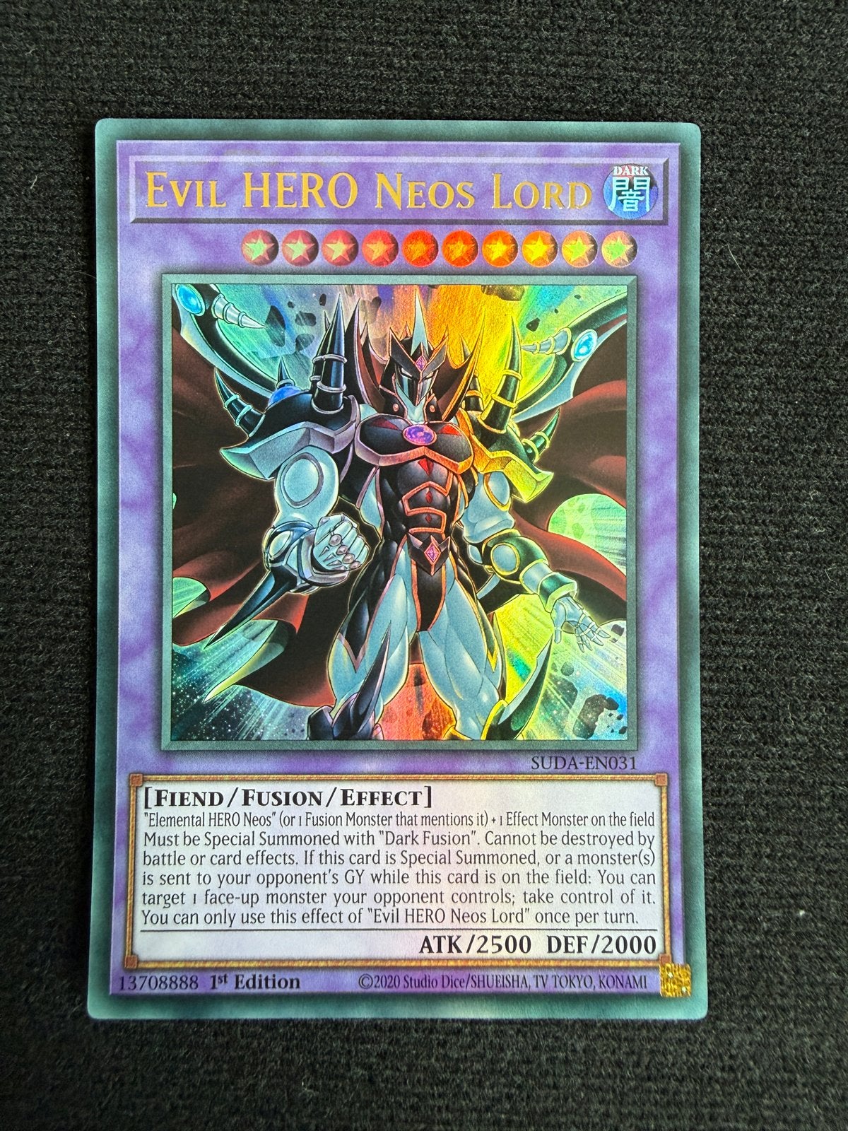 Yu-Gi-Oh! Evil HERO Neos Lord - UR - SUDA-EN031 1st Edition, Verzenden, Zo goed als nieuw, Losse kaart, Foil