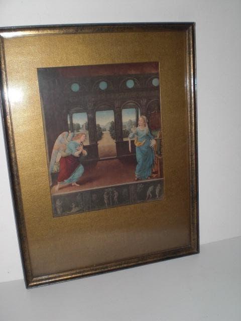 Aankondiging door engel van Kunsthandel Gouden omlijsting, Schilderij, Meerkleurig, Papier/karton, Klassiek