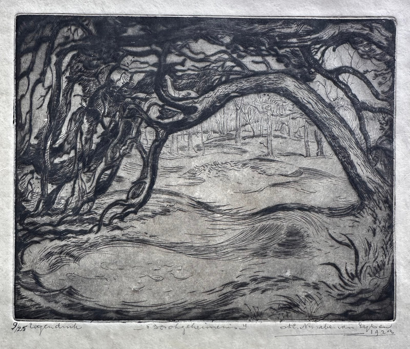 Ets, Symbolistisch, (9/25) Ninaber van Eijben, 1923, Dagelijks leven, Verzenden, 17 cm, 14 cm