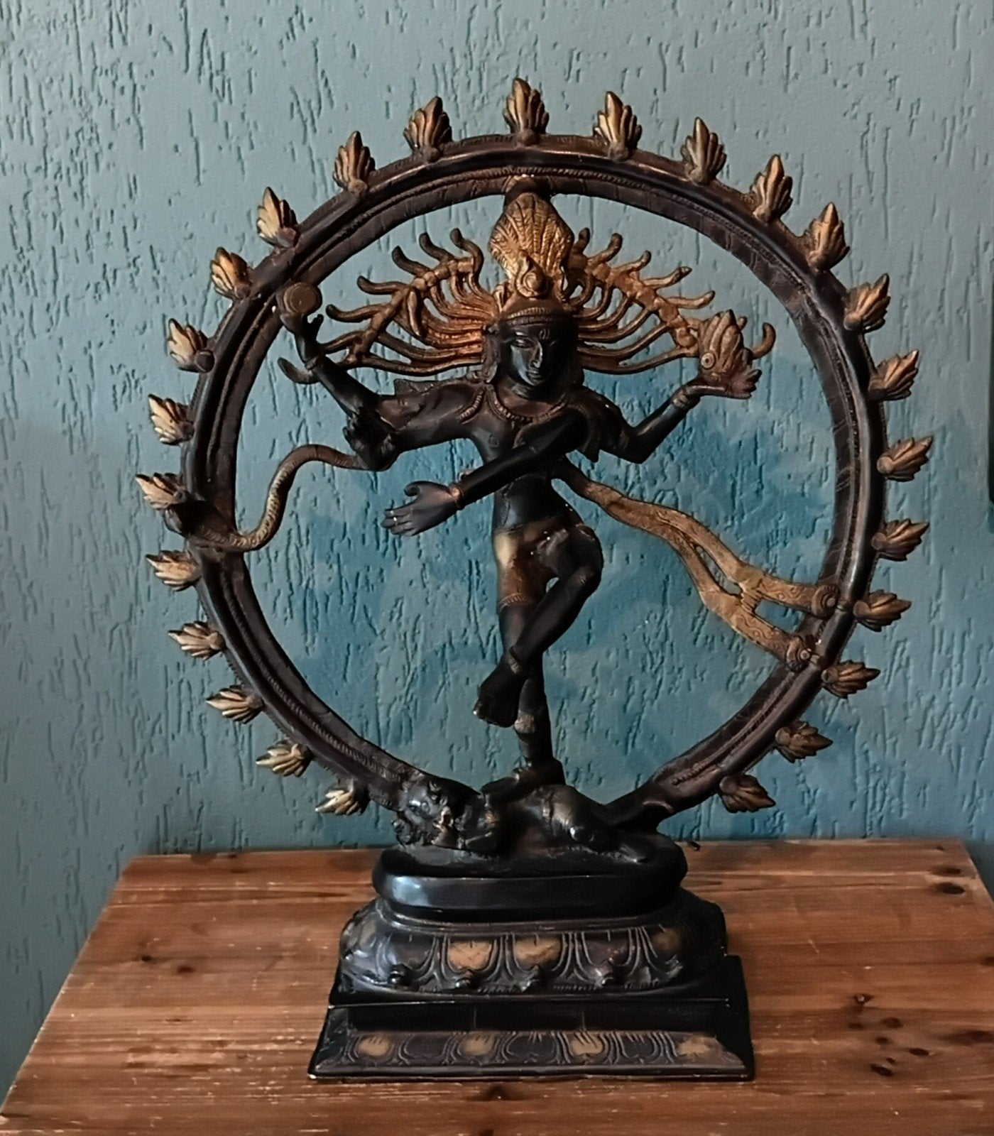 Shiva bronzen beeld met tweekleurige patina, Beeld, Azië, Meerkleurig, Religie