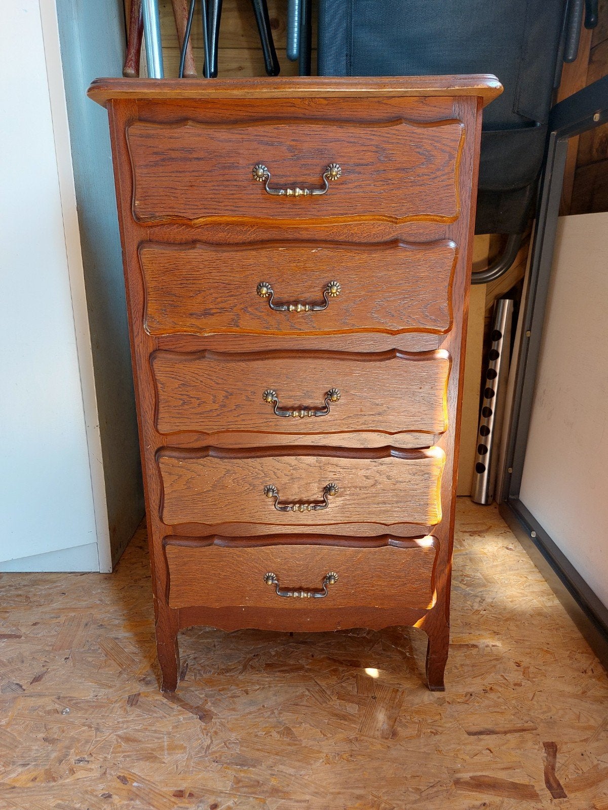 Vintage houten ladekast met 5 laden, Huis en Inrichting, Kasten | Ladekasten, Ophalen, Gebruikt, 5 laden of meer, 50 tot 100 cm