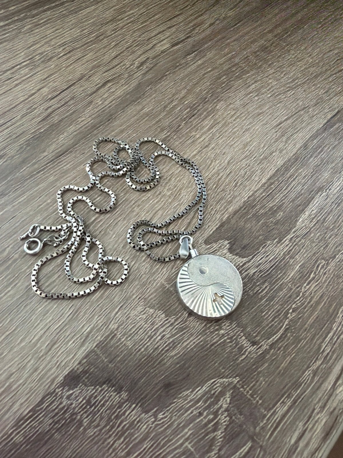 Zilveren Yin Yang Hanger Ketting 925 retro  vintage, Ophalen of Verzenden, Gebruikt, Zilver, Met hanger