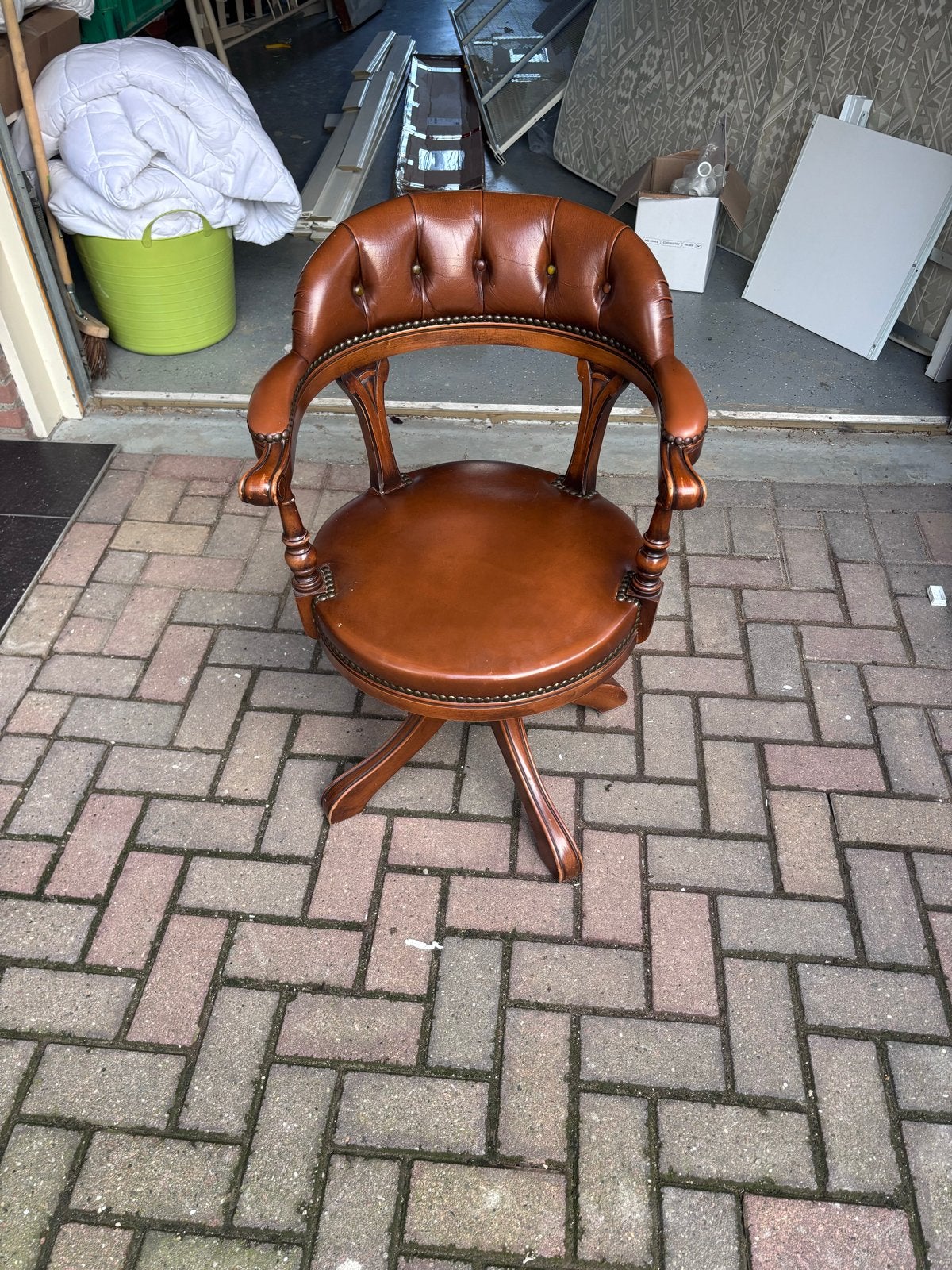 Chesterfield Bureaustoel - Bruin Cognac - draaibaar, Huis en Inrichting, Ophalen, Gebruikt, Bruin, Bureaustoel