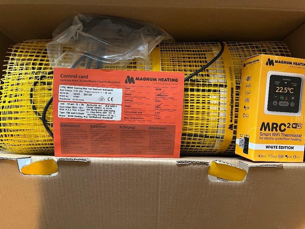 MAGNUM vloerverwarming 5m² – 750W – NIEUWE WiFi thermostaat, Thermostaat, 500 tot 800 watt, Minder dan 60 cm, Ophalen of Verzenden