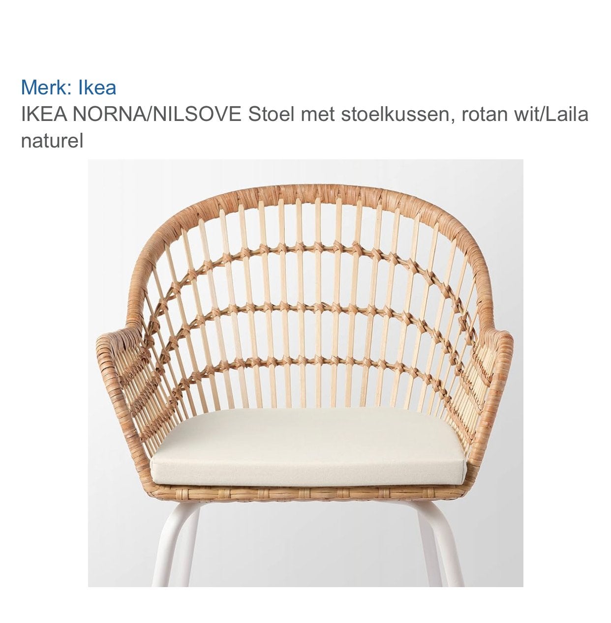 IKEA NORNA/NILSOVE Rotan stoel met kussen, Huis en Inrichting, Ophalen, Gebruikt, Overige kleuren, Riet of Rotan
