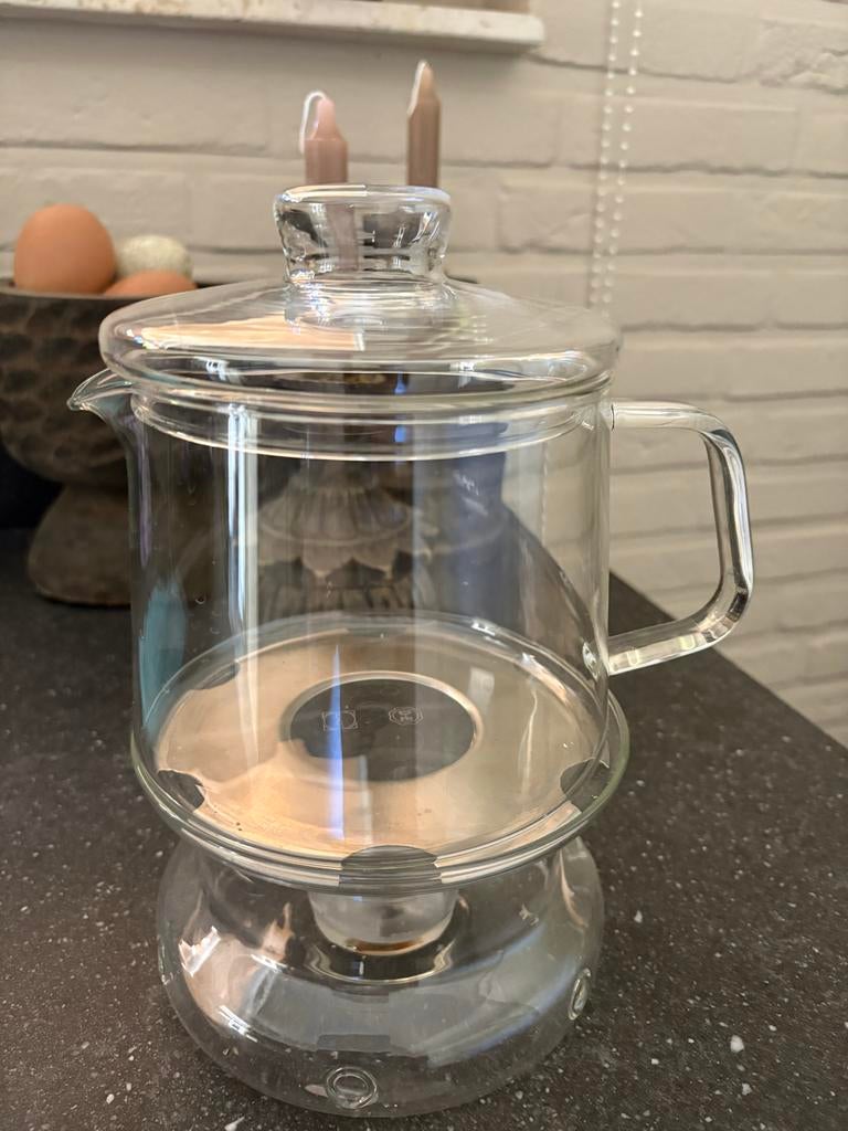 Glazen theepot met warmhoudplaatje, Huis en Inrichting, Theepot/fluitketel, Ophalen of Verzenden, Gebruikt, Glas