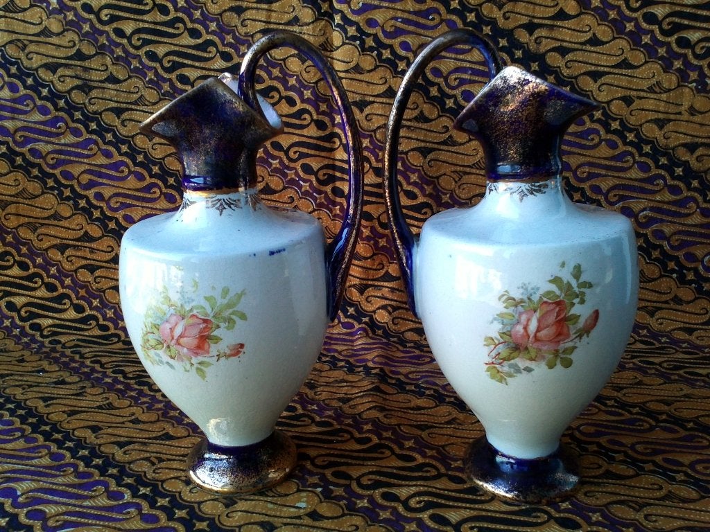 Mooi antiek stel Engelse vaasjes van porselein 21 cm. 1890., Antiek en Kunst, Antiek | Vazen, Ophalen of Verzenden