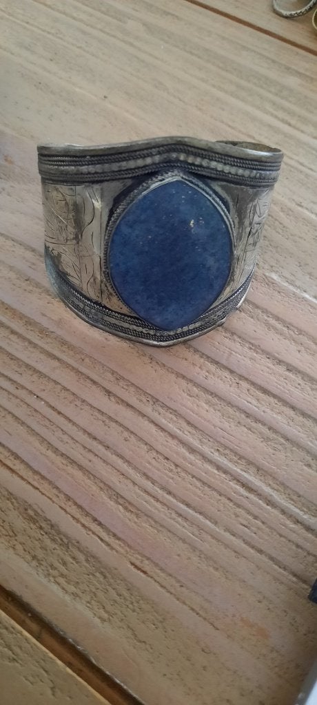 Antieke, Tibetaanse armband met Lapis Lazuli (verstelbaar)., Ophalen of Verzenden, Zilver, Armband, Met edelsteen