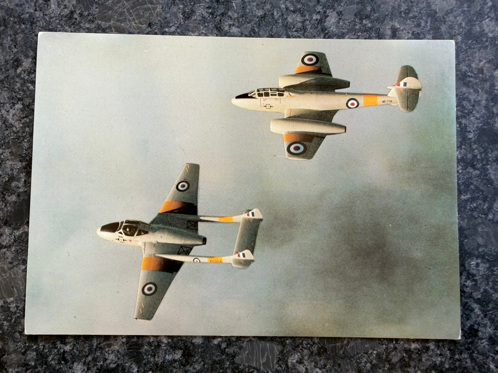 RAF Royal Air Force Vampire en Gloster Meteor kaart, Ophalen of Verzenden, Kaart, Foto of Prent