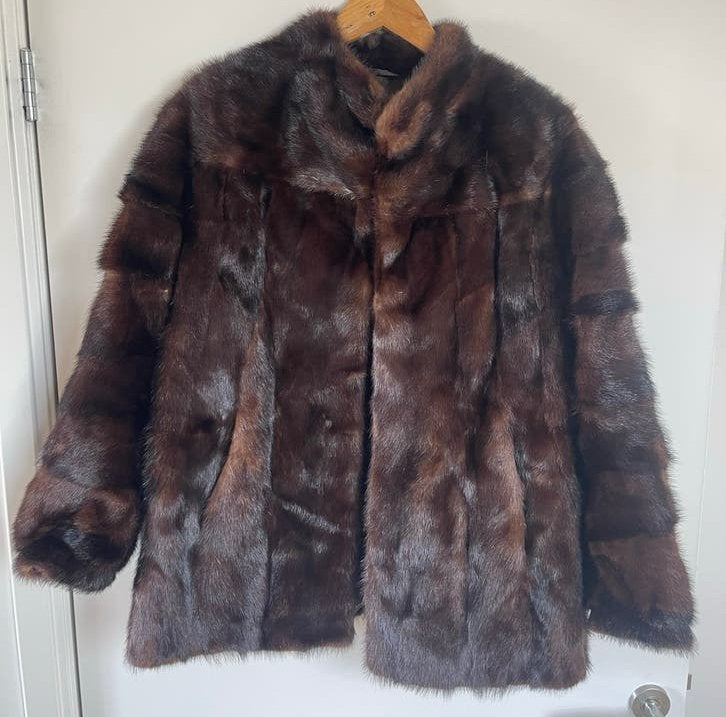 Vintage nertsen bontjas van Pelzhaus Werner Folz, Ophalen of Verzenden, Zo goed als nieuw, Maat 38/40 (M), Bruin