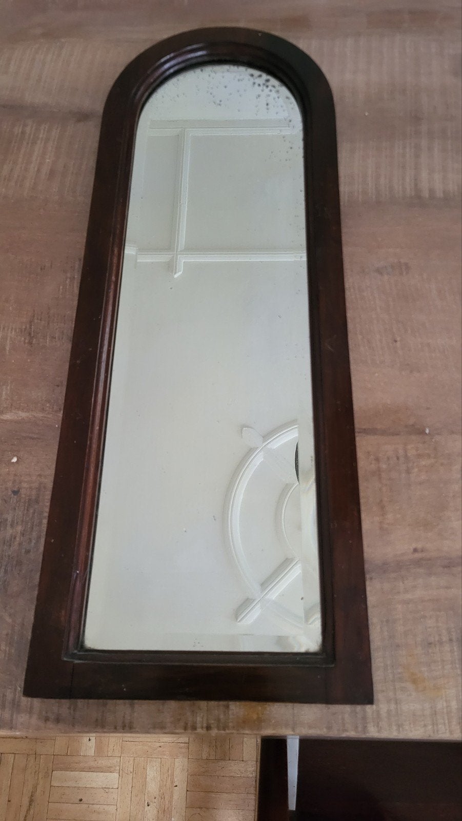 Zware houten spiegel, antiek (1920), Ophalen of Verzenden, Rechthoekig, Minder dan 50 cm, 100 tot 150 cm