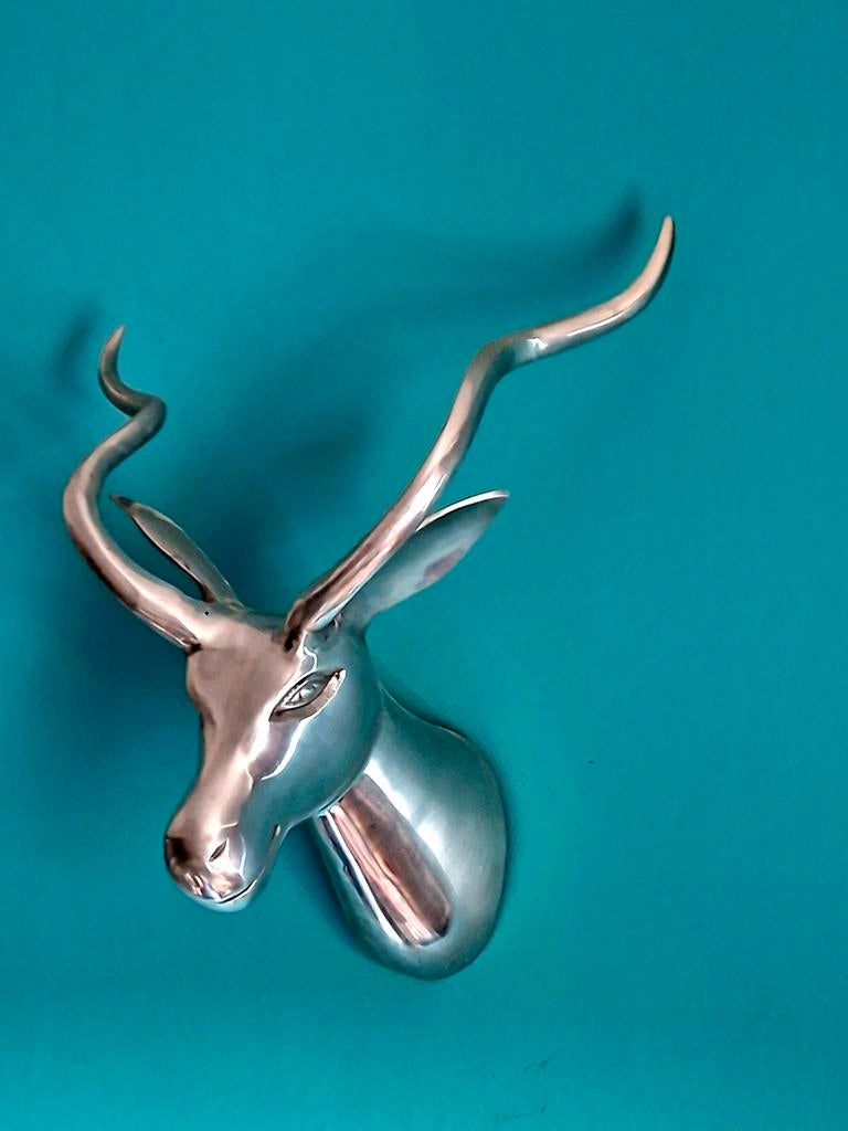 Decoratieve Hertenkop metaal- 35 cm breed, Huis en Inrichting, Woonaccessoires | Overige, Ophalen, Zo goed als nieuw, Zilver, Metaal