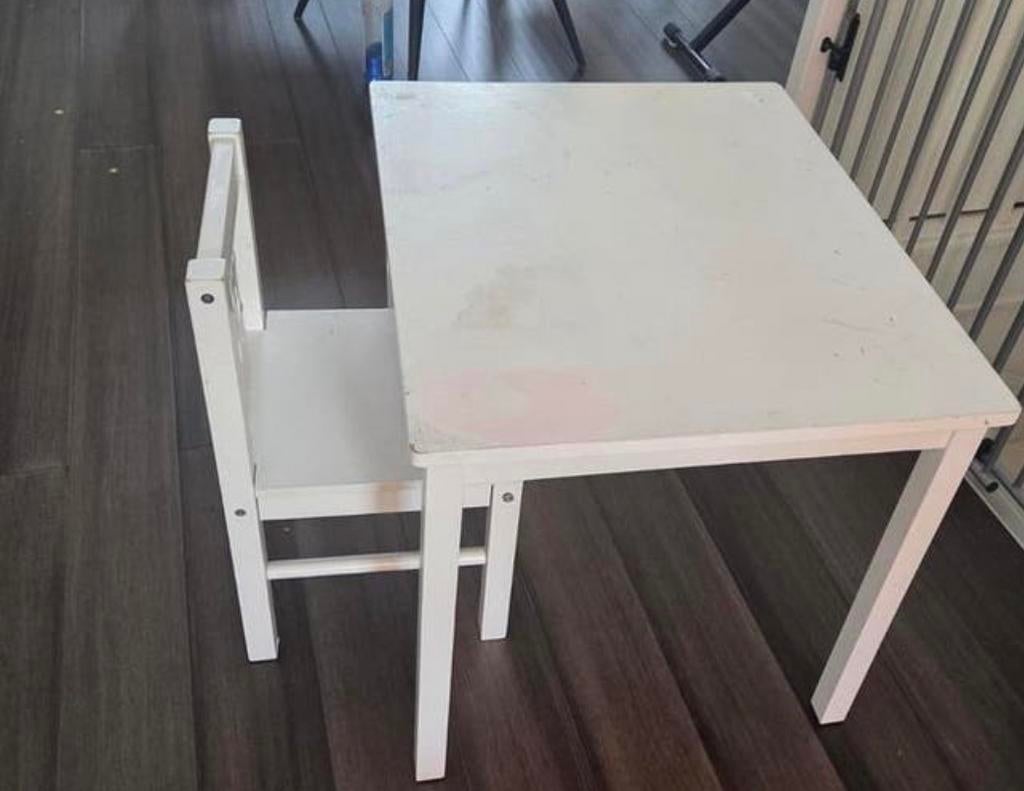 2 stoelen en kindertafel wit Ikea, Ophalen of Verzenden, Gebruikt, Tafel(s) en Stoel(en)