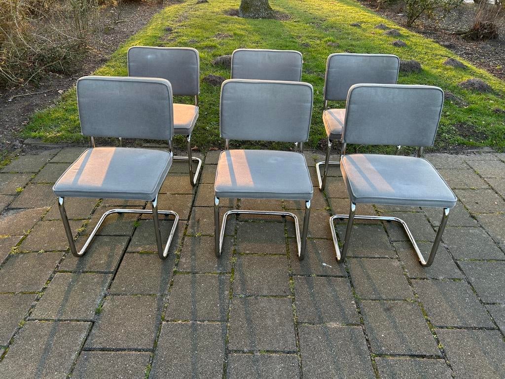 6 Zuiver Ridge Buisframe Stoelen, Ophalen, Gebruikt, Stof, Grijs