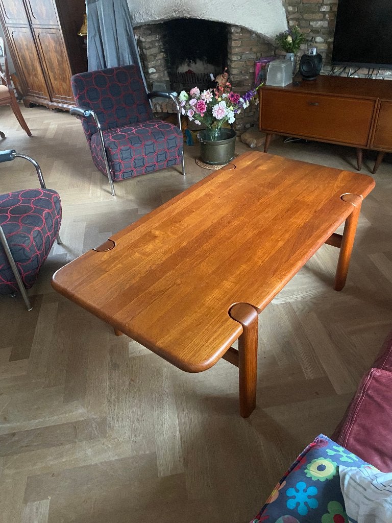 Vintage Deense design tafel  teak L. Olsen & Søn Møbelfabrik, Huis en Inrichting, Ophalen, 100 tot 150 cm, Teakhout, 50 tot 100 cm