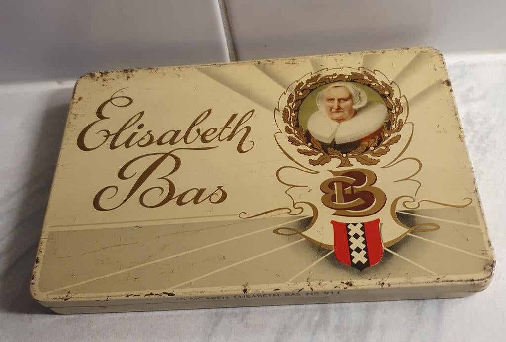 Sigarenblik Elisabeth Bas, Ophalen of Verzenden, Gebruikt, Tabaksdoos of Verpakking