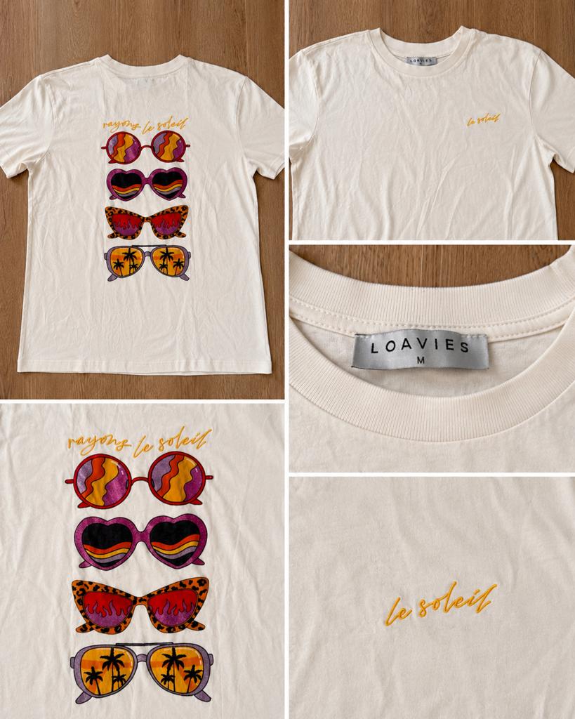 LOAVIES T-shirt met zonnebrilprint - Maat M, Kleding | Dames, Maat 38/40 (M), Beige, Ophalen of Verzenden, Zo goed als nieuw